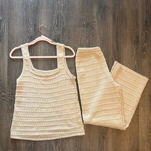 Beige Knit Tank and Pants Set